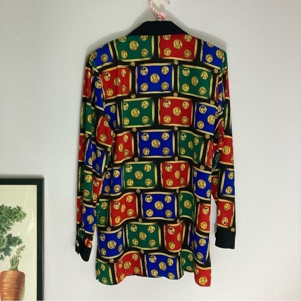 Vintage colorful printed coin button up top - Picture 10 of 16